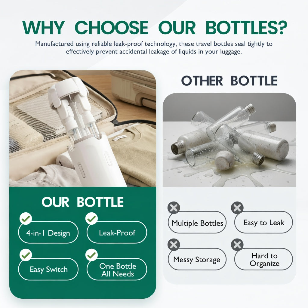 4-in-1 Leak-Proof Portable Travel Dispenser Bottle
