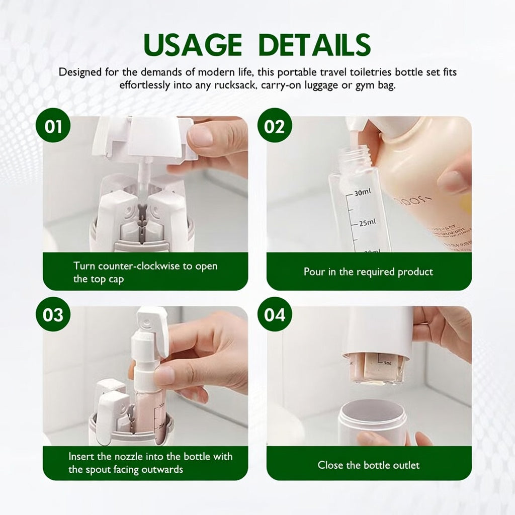 4-in-1 Leak-Proof Portable Travel Dispenser Bottle