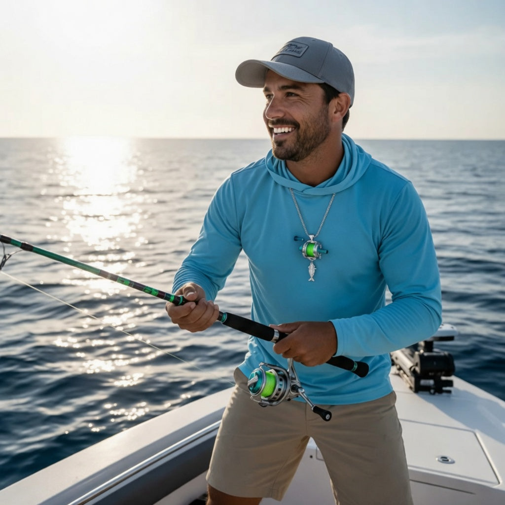 Bloomixy Rotating Mini Fishing Reel Necklace