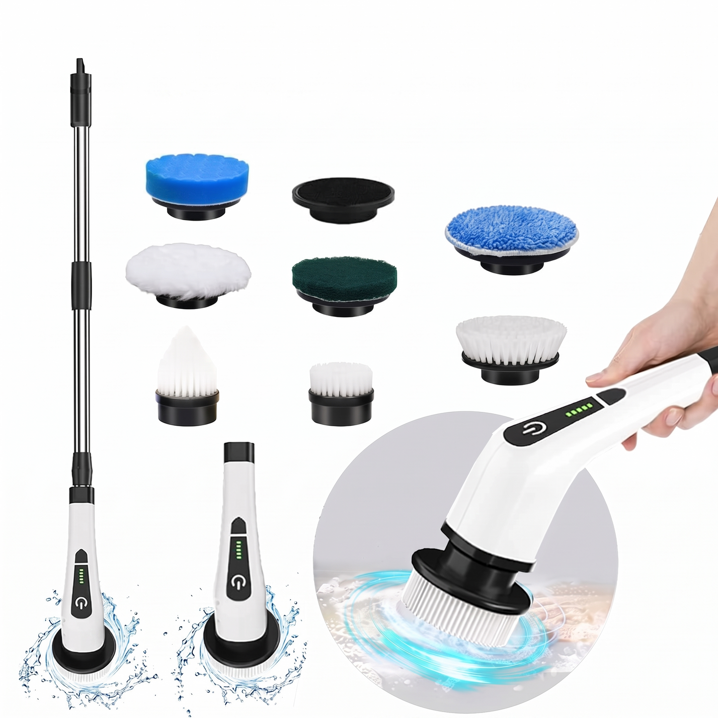 Cordless Electric Spin Scrubber with 8 Brush Heads