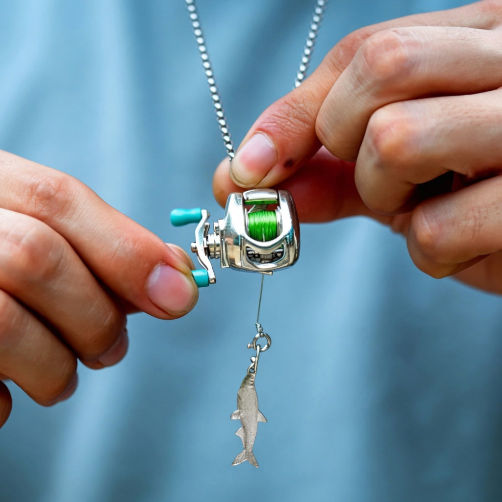 Bloomixy Rotating Mini Fishing Reel Necklace