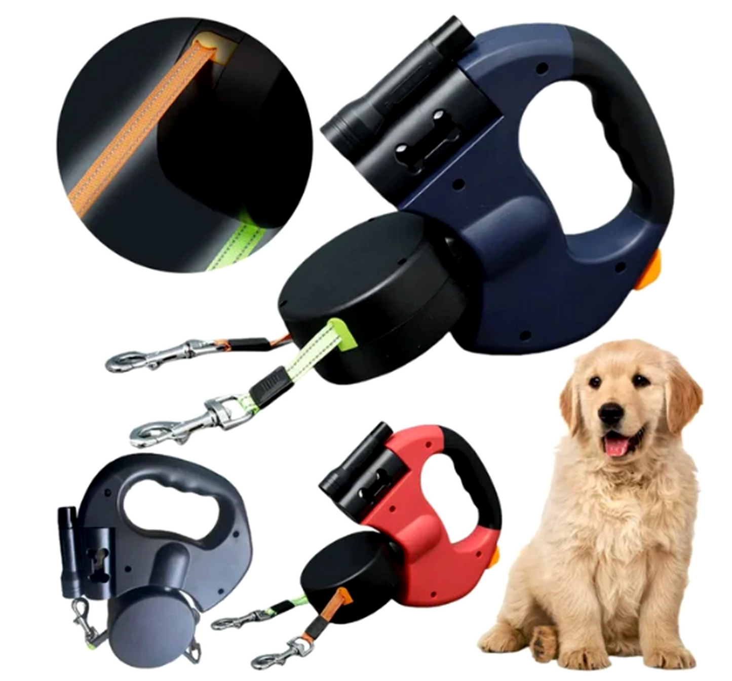 Bloomixy Retractable Dual Dog Leash with LED