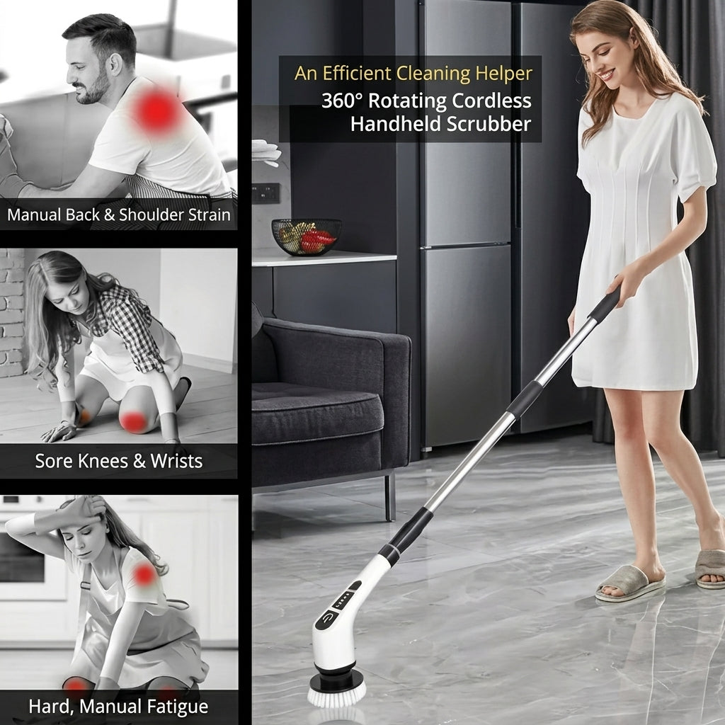 Cordless Electric Spin Scrubber with 8 Brush Heads