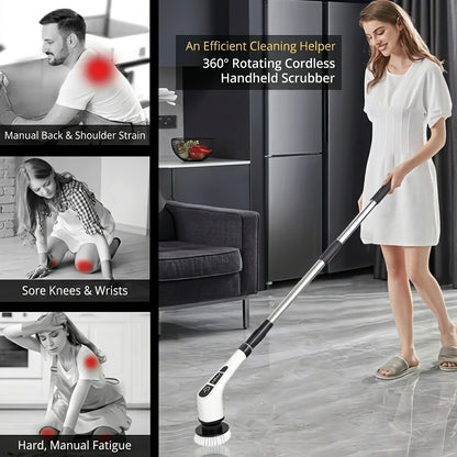 Cordless Electric Spin Scrubber with 8 Brush Heads