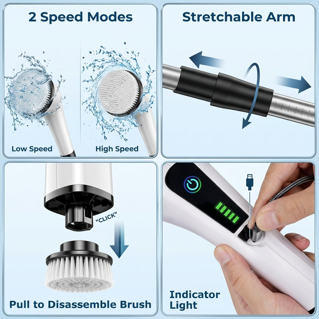 Cordless Electric Spin Scrubber with 8 Brush Heads