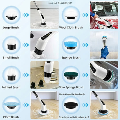 Cordless Electric Spin Scrubber with 8 Brush Heads
