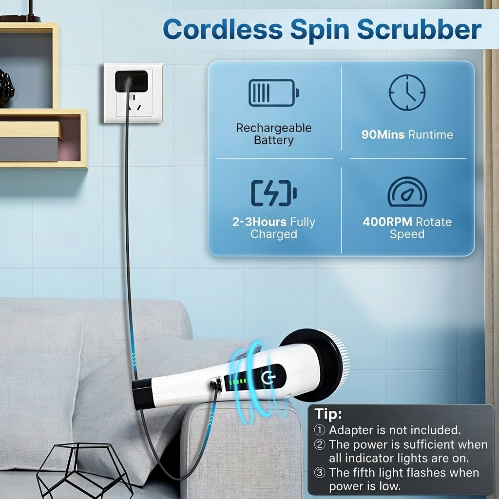 Cordless Electric Spin Scrubber with 8 Brush Heads
