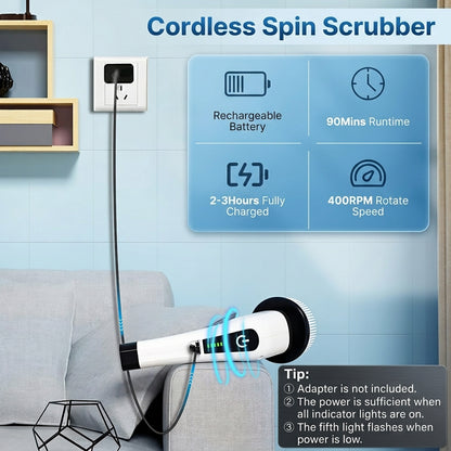 Cordless Electric Spin Scrubber with 8 Brush Heads