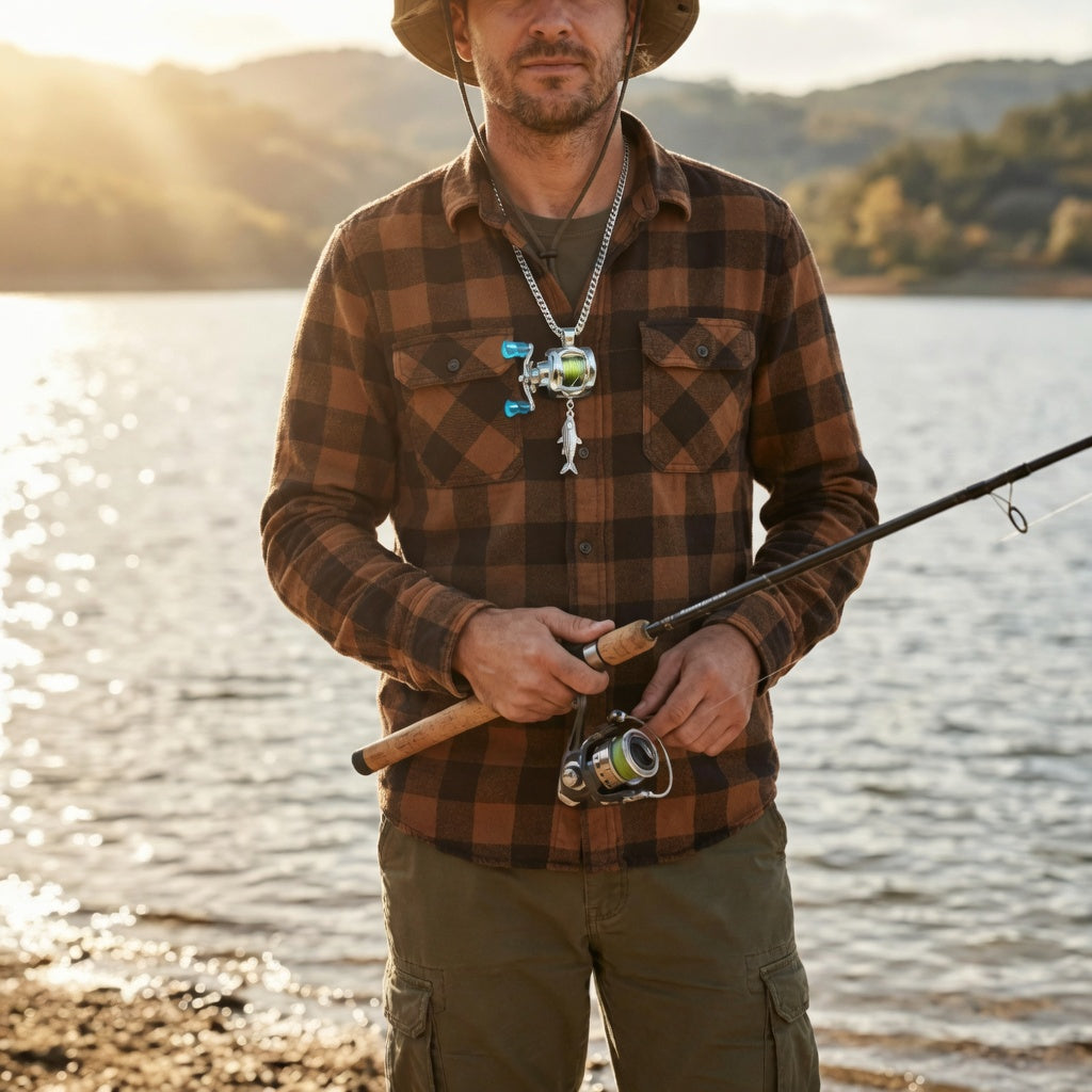 Rotating Mini Fishing Reel Necklace